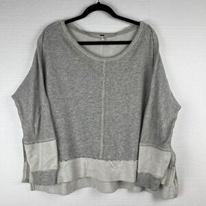 Free People Oversized Sweatshirt Top Womens Sz S Gray Seam Detail Distressed Hem
